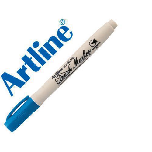 Rotulador lettering artline supreme brush pintura base de agua punta tipo pincel trazo variable azul.
