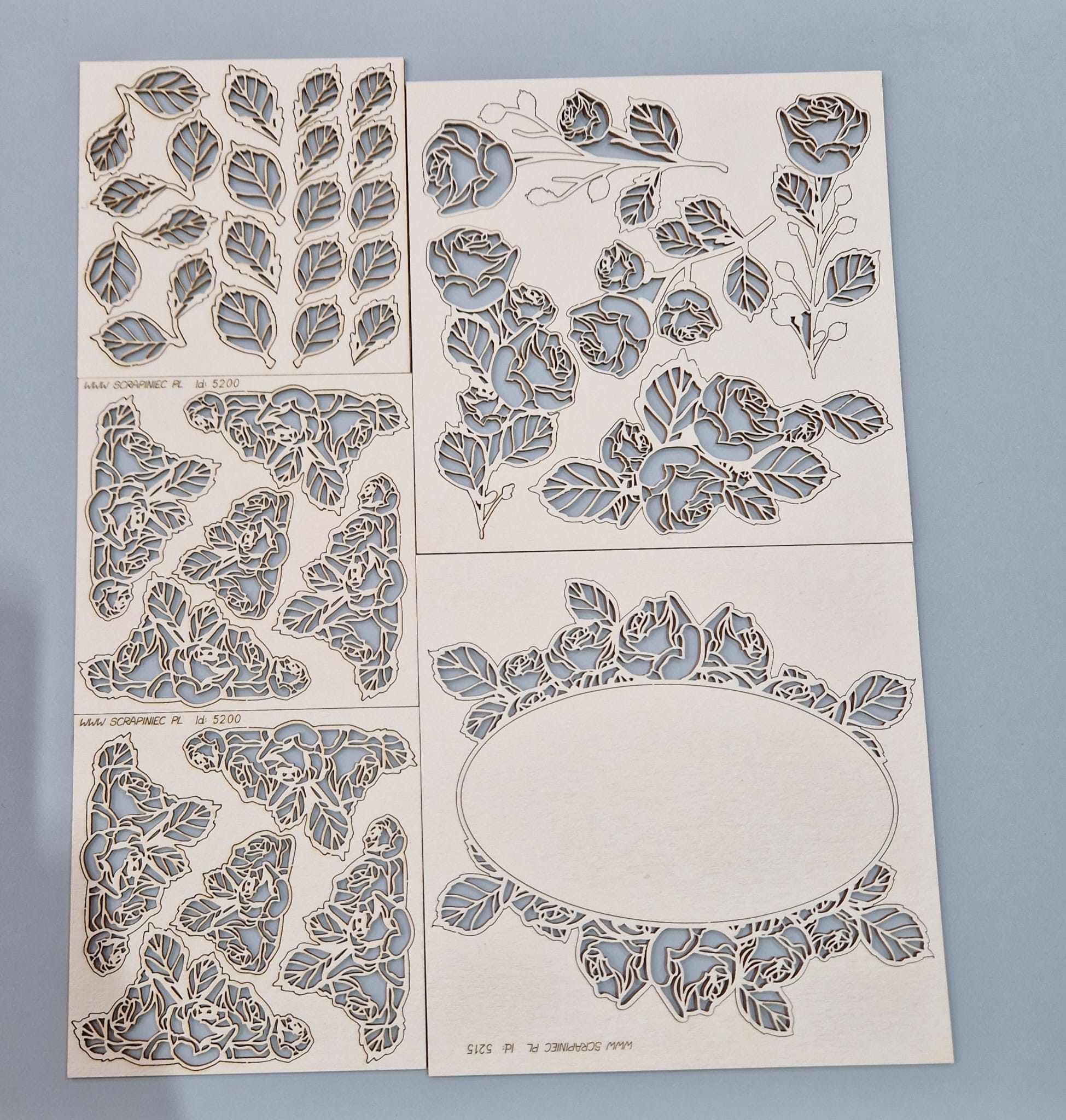 CHIPBOARD SCRAPINIEC ROSAS,HOJAS Y OVAL DE ROSAS 5 UND