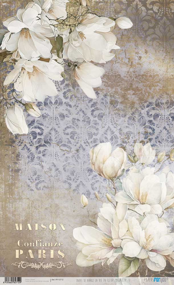 Papel Arroz 54×33 cm 25-30 gr. (La Vie En Fleurs Magnolias II) Papers For You