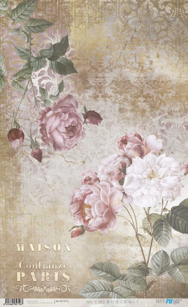 Papel Arroz 54×33 cm 25-30 gr. (La Vie En Fleurs Roses II)Papers For You