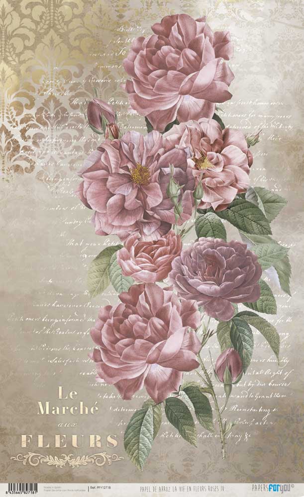 Papel Arroz 54×33 cm 25-30 gr. (La Vie En Fleurs Roses IV)Papers For You