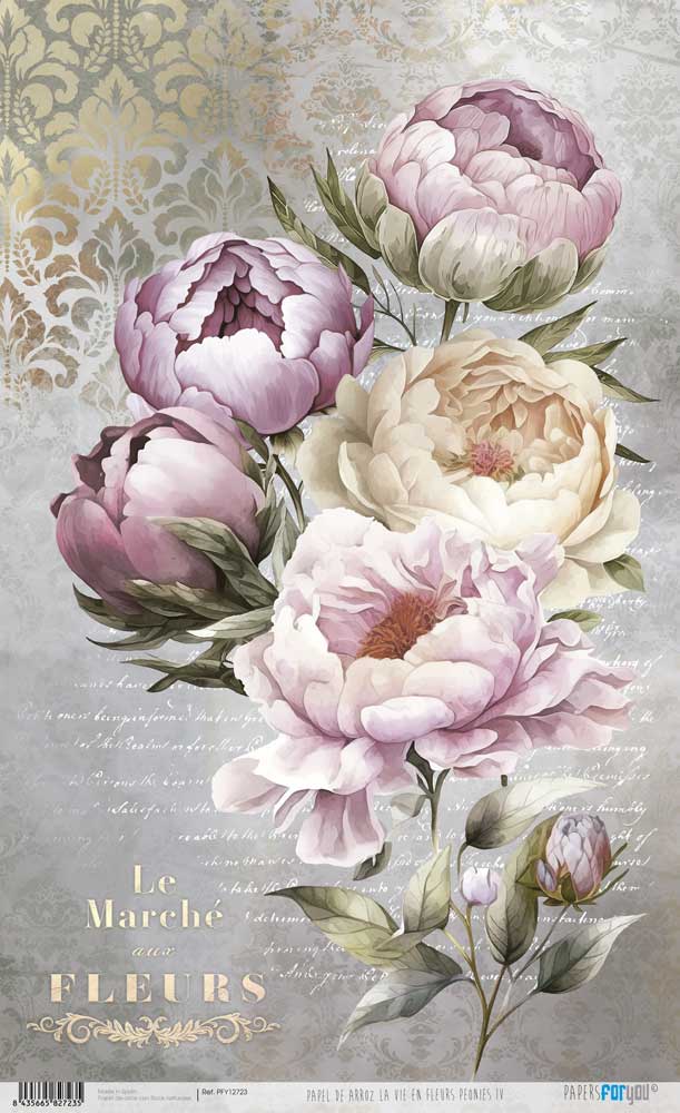 Papel Arroz 54×33 cm 25-30 gr. (La Vie En Fleurs Peonies IV)Papers For You