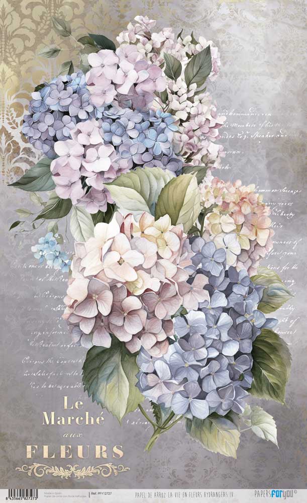 Papel Arroz 54×33 cm 25-30 gr. (La Vie En Fleurs Hydrangeas IV) Papers For You