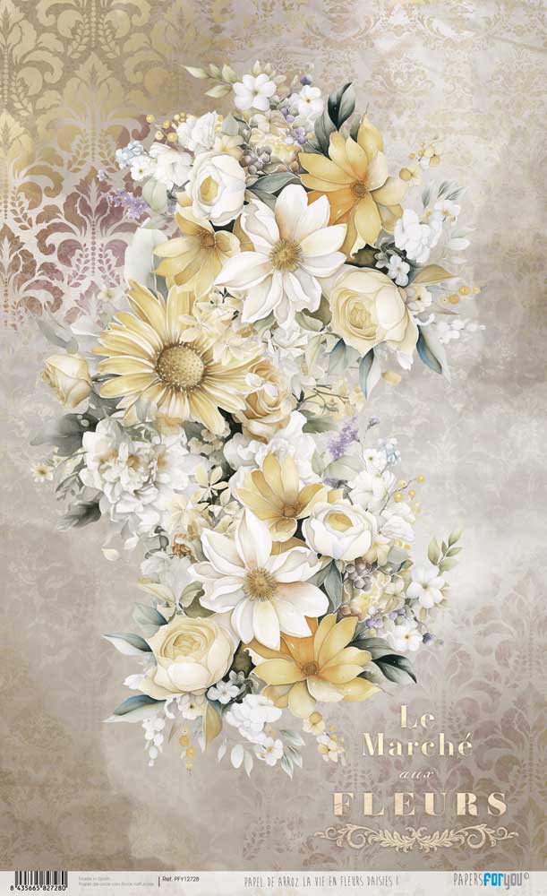 Papel Arroz 54×33 cm 25-30 gr. (La Vie En Fleurs Daisies I)PFY-12728