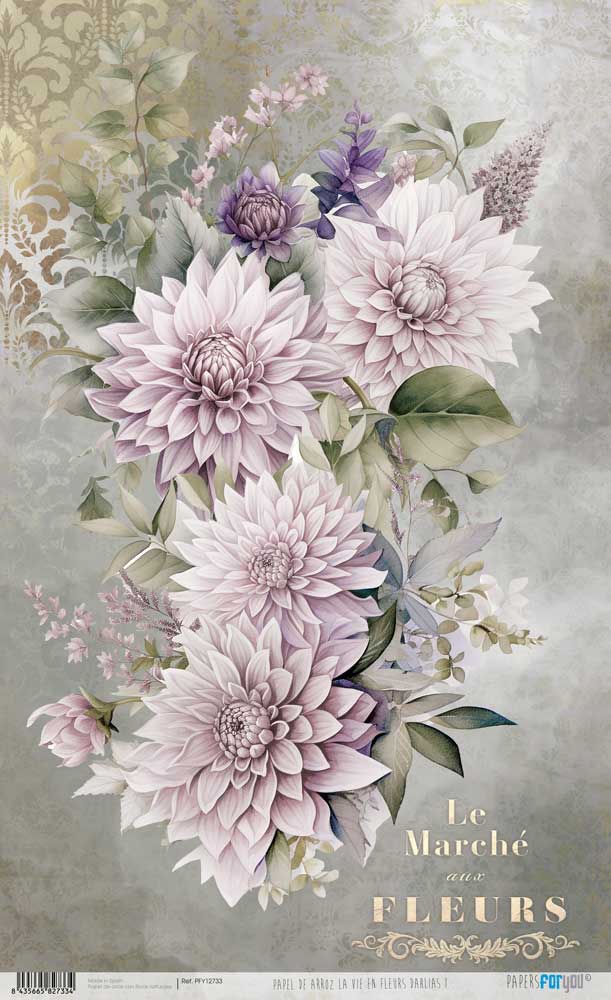 Papel Arroz 54×33 cm 25-30 gr. (La Vie En Fleurs Dahlias I) Papers For You