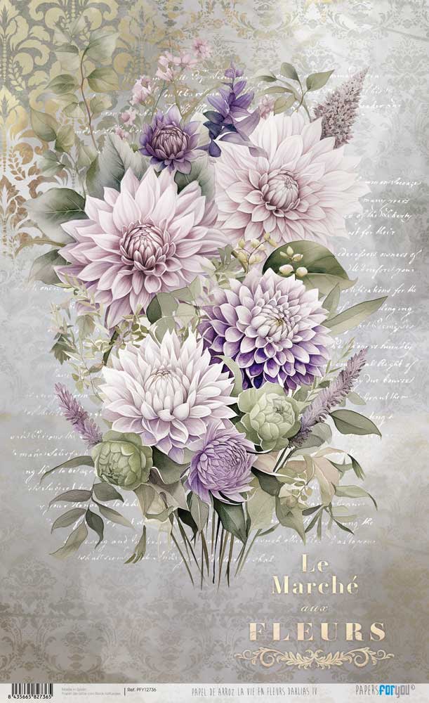 Papel Arroz 54×33 cm 25-30 gr. (La Vie En Fleurs Dahlias IV)Papers For You