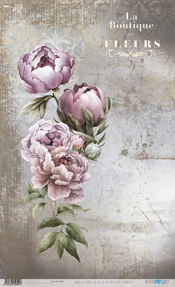 Papel Arroz 54×33 cm 25-30 gr. (La Petite Vie En Fleurs Peonies V)Papers For You