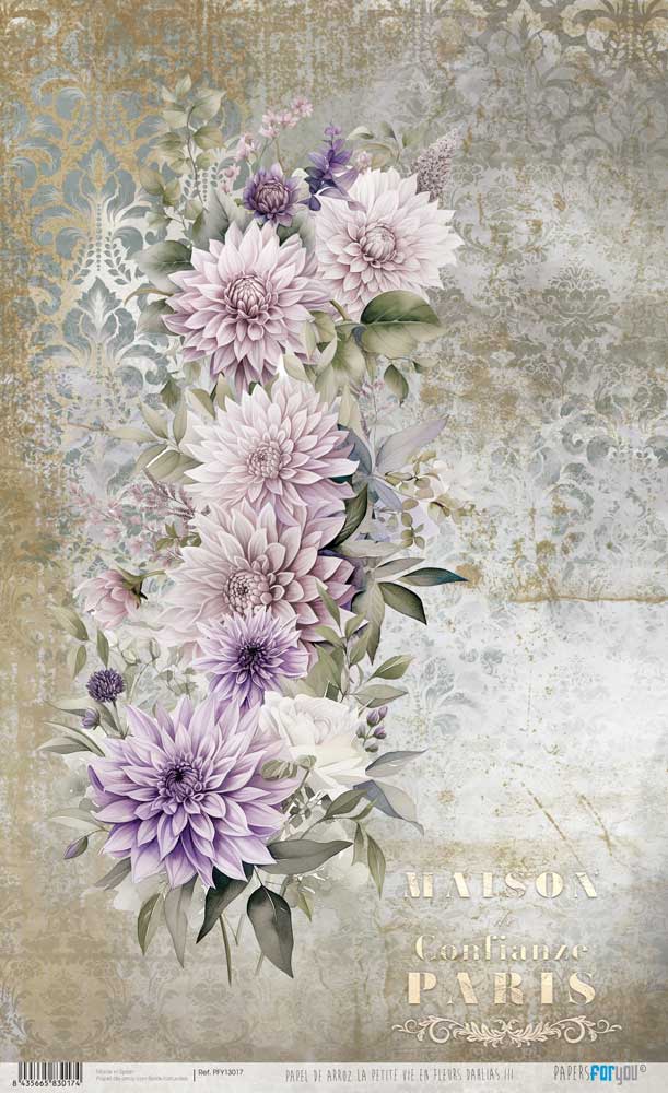 Papel Arroz 54×33 cm 25-30 gr. (La Petite Vie En Fleurs Dahlias III)Papers For You